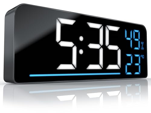 CSL LED Wecker digital, Digitaler Wecker mit LED Großanzeige 25 cm Farb Darstellung, Einstellbare Helligkeit, 2 Alarmzeiten, Snoozefunktion, Temperaturanzeige Luftfeuchtigkeit Timer Helligkeitssensor
