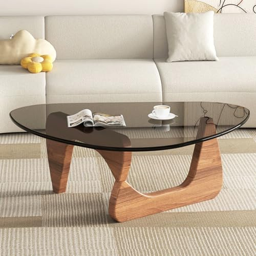 Moderner Couchtisch aus Glas für Wohnzimmer, kleiner Couchtisch aus der Mitte des Jahrhunderts, schlanker Couchtisch, geeignet für Schlafzimmer, Wohnzimmer, Empfang, Bürotische (Walnuss/Grau, mittel)