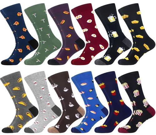 WeciBor Lot de 12 paires de chaussettes pour homme en coton peigné sans coutures confortables et respirantes, Noir/Bleu/Rouge/Gris/Multicolore Alimentaire 12SW, 43-46
