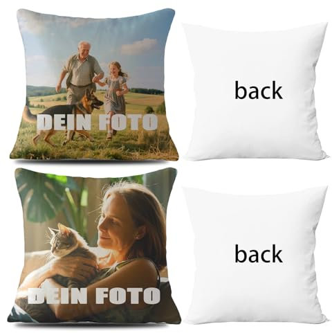 NZDFH 2 Stück Personalisierte Kissenbezug mit Foto Bedrucken Lassen und Wunschtext Kissen Personalisiert ohne Füllung Geschenk zum Geburtstag 45 X 45 cm - Einseitiger Druck