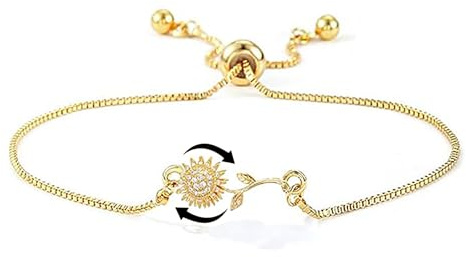 MAOSHYMS Sonnenblumen Armband Damen,Drehbares Sonnenblumenarmband,Verstellbares Sonnenblumen Armband,Sonnenblume Zirkonia Armbands,Goldenes Blumen Armbands für Frauen Mädchen Geburtstag Geschenk (B)