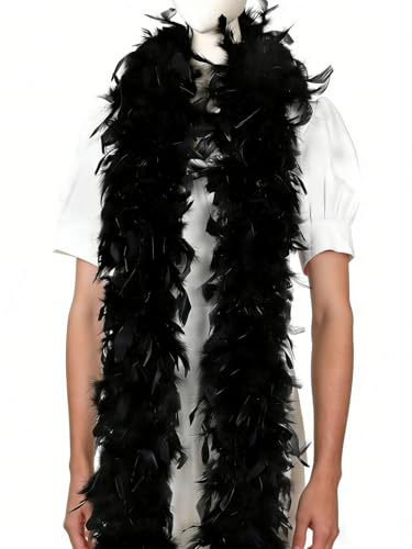JUKOTA federboa Schwarz，1 Stück Federschal Kostüm Länge ca120 cm 50G,Kostüme für Junggesellinnenabschiede, Karneval, Halloween, Fasching, Kostüm, Hochzeit,Theater, Mottoparty,Geschenkverpackung
