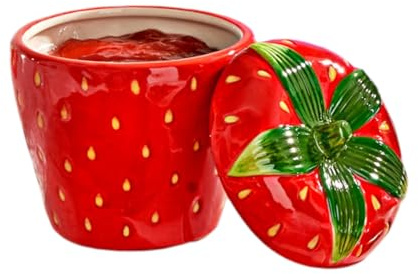 Basilico Strawberry Jam Pot with Lid - Being Jar for Jam & Honey - Decorative Storage - Perfect for Breakfast Table - Versatile Use