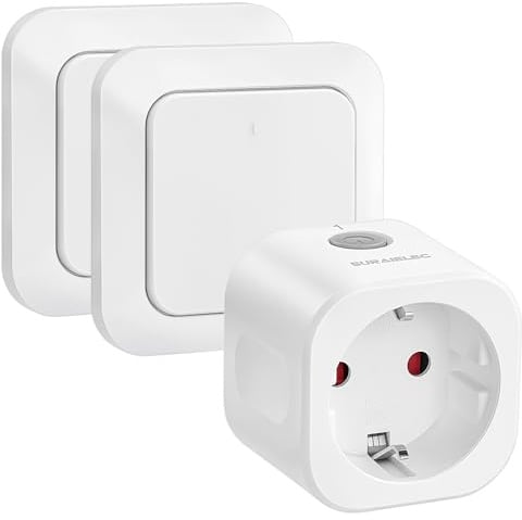 SURAIELEC Funksteckdose Set mit 2 Fernbedienungen, 16A 3680W, 30m | Funk-Wandschalter Steckdose, kabelloses Schaltsystem für Innenbeleuchtung, 30 m Reichweite, CE & RoHS Zertifiziert