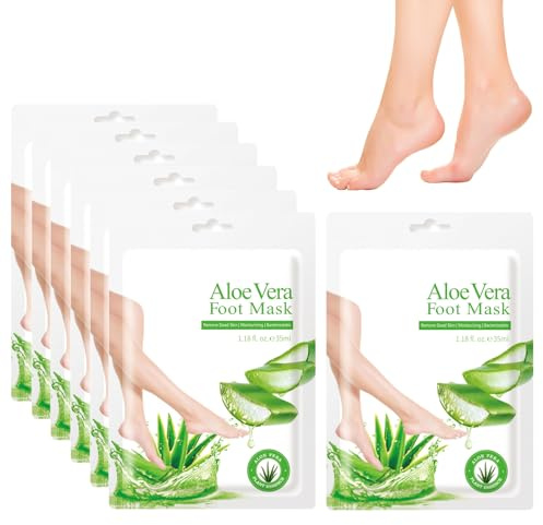 7 Paar Aloe Vera Fussmaske Socken, FußPeeling Feuchtigkeitsspendend Fussmaske Hornhautentfernung für Trockene und Rissige Füße, Soften Foot Peeling Mask Tägliche Fußpflege für Männer und Frauen