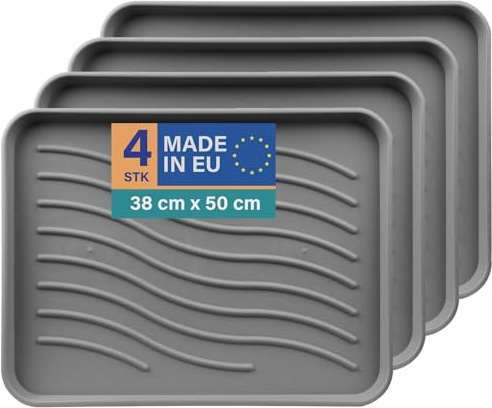 Bestlivings Schuhabtropfschale 4er-Pack, 50x38 cm, Anthrazit, wasserdicht | Für je 2 Paar Schuhe, 2,5 cm hoher Rand, robuste Schuhwannen aus Kunststoff, Universalablage für Haus, Tier & Garten