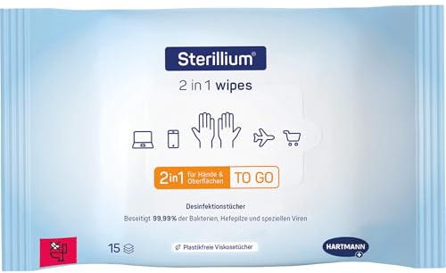 Sterillium 2 in 1 Desinfektionstücher praktische 2 in 1 Desinfektionstücher zur Hände- und Flächendesinfektion, 15 St. Tücher