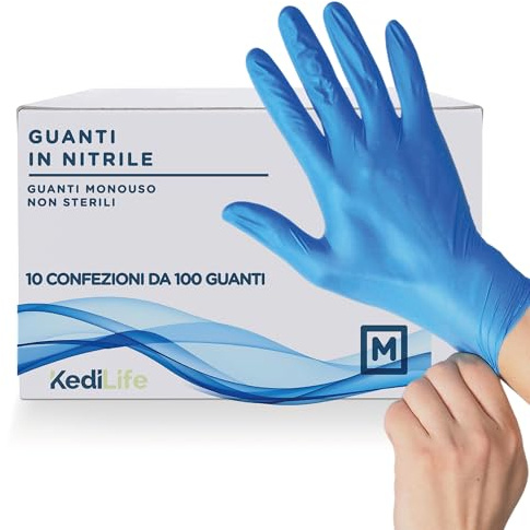 KediLife - 1000 Guanti in Nitrile Blu M - Guanti Monouso Professionali Non Sterili - Multiuso, Usa e Getta, Senza Polvere, Ambidestri - Adatti per Studi Medici, Alimenti, Pulizie, Estetisti, Tatuatori