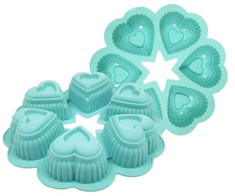 MxSplorion Silikonform Herz, 6-Kavität 3D Herzform Kuchenform, Muffinform Muffinblech, Liebesherz Silikon Backformen für Kuchen, Schokolade, Gelee, Seife DIY Werkzeuge, Blau