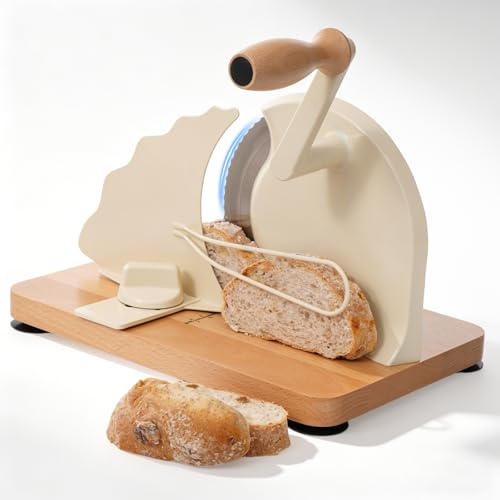 MidingChai Bread Slicer for Homemade Sourdough Bread with Engraved Scale Line, Bread Guide Hand Crank, Bread Cutter with Adjustable Thickness 0-0.8 in, 304 Stainless Steel Blade, 4 Suction Cups