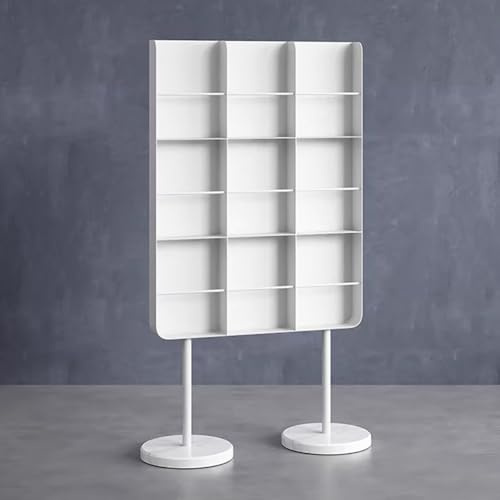 TT-YEC Heavy-Duty Cold-Rolled Steel Record Rack, Marble Base, Tall Bookshelf/Magazine Rack, 3-Tier, 9-Compartment Open CD Storage Tower, Open Bookshelf, Black/White,White