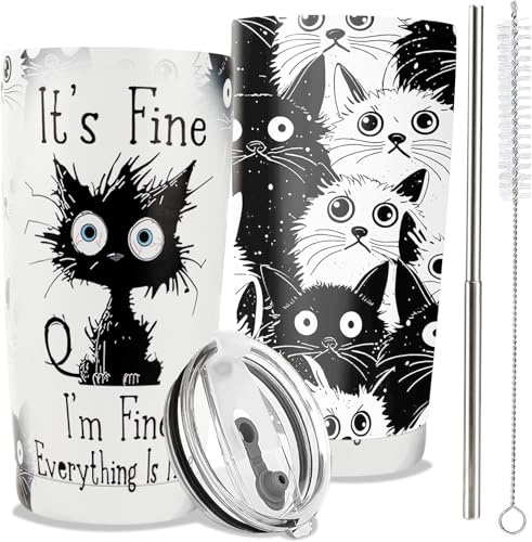 BENBER Gifts for Cats Lovers,20oz Cat Tumbler with Lid Straw,Insulated Travel Coffee Mug,Cats Lover Gifts for Women Birthday Mothers Day Halloween Christmas