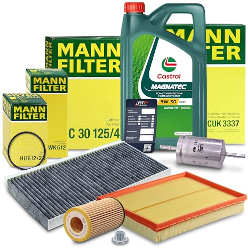 MANN-FILTER Inspektionspaket Filterset 1x Ölfilter, 1x Kraftstofffilter, 1x Luftfilter, 1x Innenraumfilter (Aktivkohle), 1x Motoröl 5W-30 A3/B4 MAGNATEC 5l Kompatibel mit OPEL CORSA C (X01)