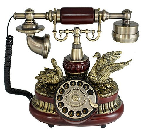 Splendido telefono vintage a rotella Tikwisdom, in stile europeo antico. Telefono fisso in legno massiccio e resina