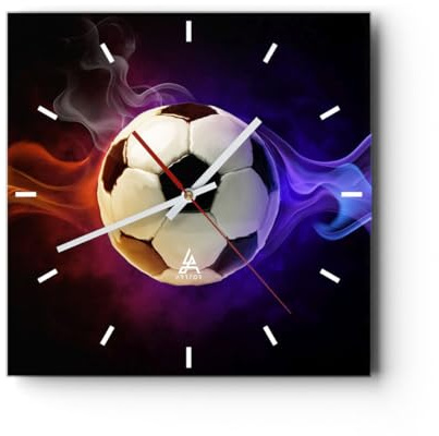 Modern Wanduhr Abstrakt Ball Flamme fußball 40x40cm Quadrat Groß Wand Uhr Glas Analog Zimmeruhren Küche Büro Wohnzimmer Glasuhr Wall Clock Dekoration Design Wanddekoration Küchenuhr C3AC40x40-2111