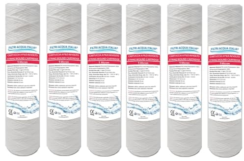 CARTUCCIA FILTRO FILO AVVOLTO 10 POLLICI MICRON 1 POLIPROPILENE SEDIMENTI SET 6 PEZZI