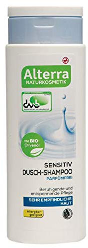 Alterra Sensitiv Dusch-Shampoo Parfümfrei 250 ml für sehr empfindliche Haut, beruhigende & entspannende Pflege, mit BIO-Olivenöl, Allergikergeeignet, Natrue zertifizierte Naturkosmetik, vegan
