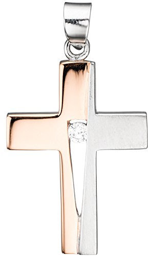 Jobo Damen-Anhänger Kreuz aus 925 Sterling Silber Bicolor mit Zirkonia