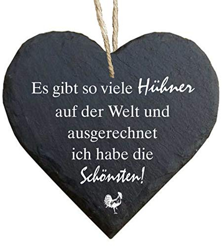 Homeyourself Herz Schieferherz Schiefer Schieferschild 10 x 10 cm Es gibt so viele Hühner auf der Welt und ausgerechnet ich Habe die schönsten schwarz Dekoschild Wandschild Schild Stein