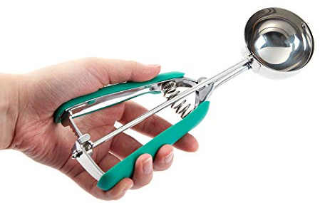 Restaurantware Comfy Grip 3.25 Ounce Ice Cream Scooper 1 Spring-Loaded Melon Ball Scoop - #12 Built-in Blade Green Stainless Steel Cookie Baller Dishwasher-Safe Heavy-Duty
