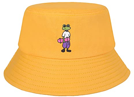 ZLYC Männer Frauen Sommer Fischerhüte Obst Hut, Gelber Frosch, One Size