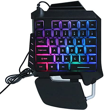 Einhandtastatur mit 35 Tasten, Kabelgebundene Spieletastatur Tragbare Gaming-Tastatur mit Mechanischer Hintergrundbeleuchtung, Großem Handgelenkpolster und Rutschfester Basis