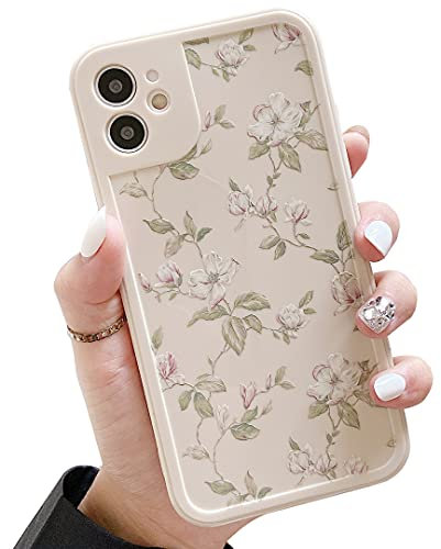 ZTOFERA Silicone Protective Case for iPhone 11, Ultra Thin Anti-Scratch Shockproof Bumper Case with Flower and Leaf Design, Beige