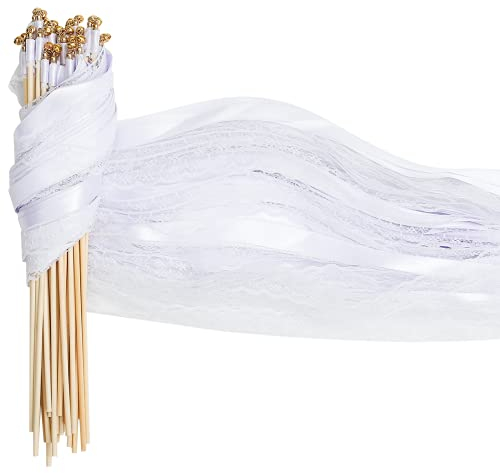 30 Stücke Weiß Wedding Wands mit Glocke,Zauberstäbe Hochzeit Luftschlangen,Luftschlangen mit Holzstäbchen werden für Hochzeiten, Geburtstage, Weihnachten, Partys und andere Feiertagsfeiern verwendet