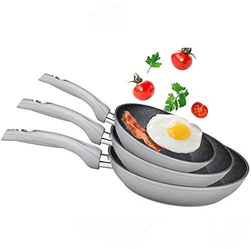 Pfannen Set silber - 3 Pfannen 28 cm + 24 cm + 20 cm Antihaft Beschichtung Pfanne, Induktion, Gas, Ceranfeld (Silber)