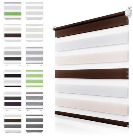 Doppelrollo Klemmfix ohne Bohren Weiß-Beige-Braun 55x120cm Rollos für Fenster ohne Bohren mit Kindersicherung Fenster Rollos für innen Lichtdurchlässig & Verdunkelnd, Stoffbreite 50cm