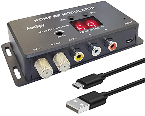 RF Modulator RCA Coaxial Adapter UHF Demodulator Converter w/Antenna (ANT) in/Out & Channel Switch for Roku Fire Stick PS3 PS4 PS5 Cable Box HD Digital AV Composite Video to Analog NTSC Coax TV