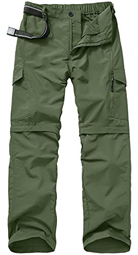 Jessie Kidden Hiking Walking Trousers Men,Quick Dry Convertible Lightweight Breathable Waterproof Outdoor Fishing Work Zip Off Cargo Pants #6088-Army green-36