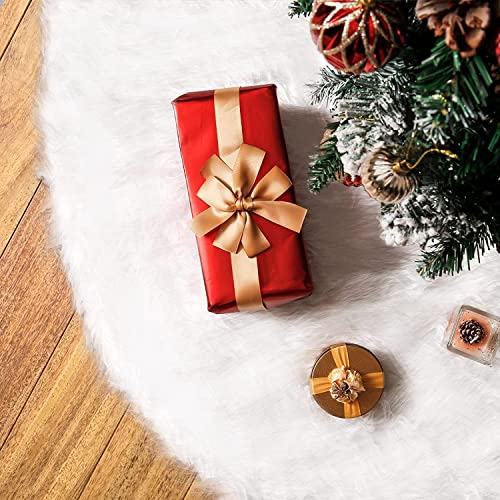 KEEHOM Weihnachtsbaumdecke, Weihnachtsbaum Rock Plüsch Weiß, 90 cm Christbaumdecke Weißes Kunstfell für weihnachtsdeko Weihnachtsbaumdekoration