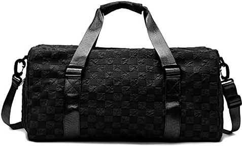 Weekender Duffel Sport Gym Bag Übernachtung Reise Seesack mit Schuhfach Nassfach, Schottenkaro-Schwarz