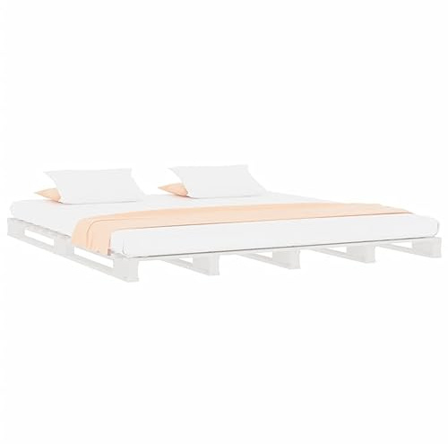 vidaXL Massivholzbett Bett Holzbett Bettgestell Bettrahmen Doppelbett Palettenbett Schlafzimmerbett Palettenmöbel Weiß 200x200cm Kiefer