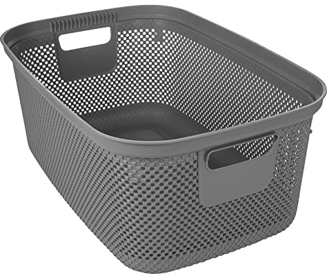 URBNLIVING 30L Plastic Laundry Basket Laundry Clothes Washing Hamper Bin Storage Container Organiser with Handles (Dark Grey)