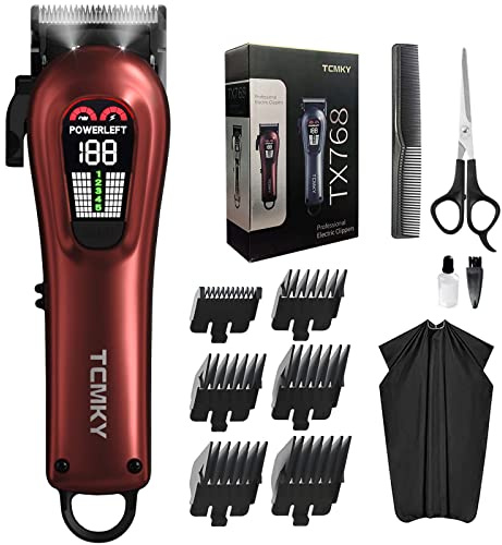 TCMKY Hair Clippers for Men Professional Clippers for Men Cordless&Corded Barber Clippers for Hair Cutting & Grooming. Rechargeable Hair Trimmer Kit for Household (Red)