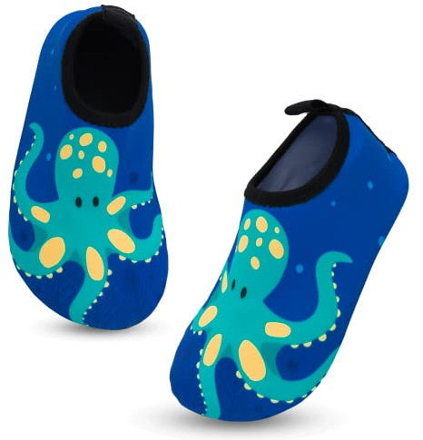 Zapatos de Agua Niño Niña Escarpines de Playa Antideslizante Secado Rápido Calcetines de Natación Zapatillas de Piscina Descalzo Unisex Bebé Verano Barefoot Calzado Aqua Surf Buceo Pulpo Azul 24/25EU