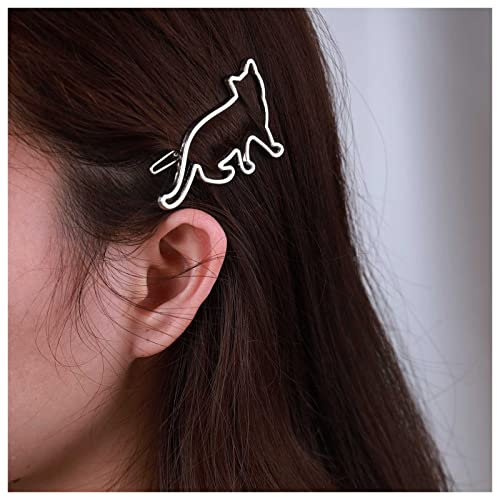 Dervivea Barrette Chat Barrette Argent Épingle À Cheveux Animal Creuse Barrette Chat Barrette Métal Minimaliste Accessoires Cheveux Décoratifs Pour Coiffure Femmes Et Filles