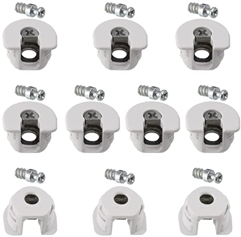 AERZETIX - C65767 - Satz von 10 versenkten Exzenter-Verbindungsbeschlägen + 10 bolzen Ø6x16 mm - für 16 mm paneele - aus stahl - farbe weiß - schreinerei holzmöbel MDF melaminbeschichtet schrank