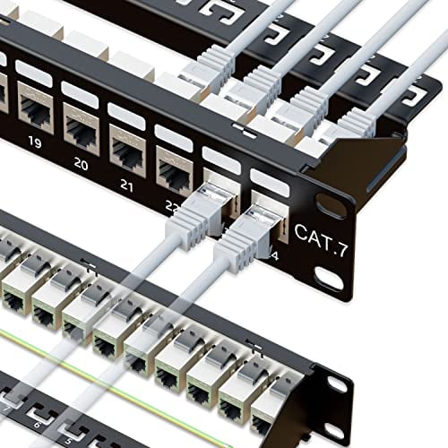 iwillink 10 Gbit/s Cat7-Patchpanel, 24 Anschlüsse, RJ45-Durchgangs-Koppler, 1U, geschirmtes Patchpanel, STP, 48,3 cm (19 Zoll), mit Rückleiste, Wandhalterung oder Rackmount, kompatibel mit Cat5e,