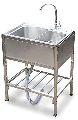 Fregadero comercial para hostelería, lavabo Fregadero para hostelería Fregadero de cocina Lavabo Fregadero de acero inoxidable 304 de un solo recipiente con soporte para grifo Adecuado para
