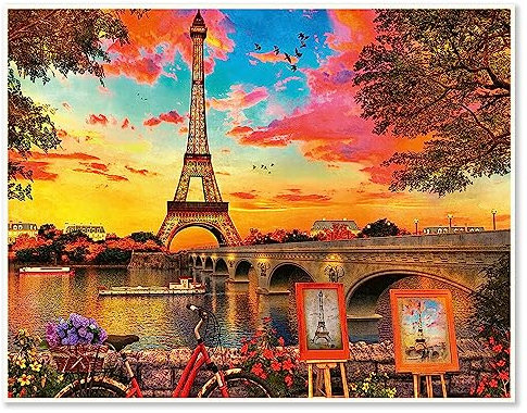 DCIDBEI 50 x 40 CM DIY 5D Diamant-Malerei Brücke || Runde Diamond Painting Landschaft Paris || Originelles Kunsthandwerk || Dekoration für Büro und Schlafzimmer || Eiffelturm unter Sonnenuntergang