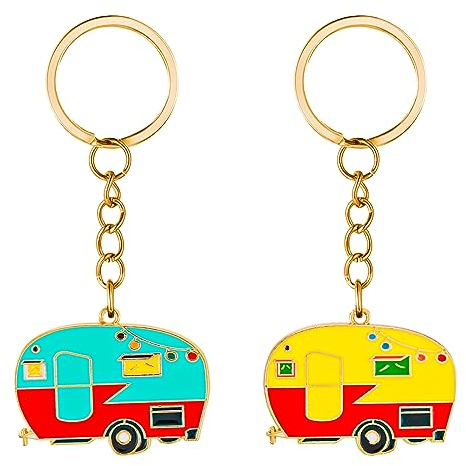 Amaxiu Camper Schlüsselanhänger, 2 Stück, Wohnmobil Schlüsselanhänger Happy RV Schlüsselanhänger Camping Schmuck Schlüsselanhänger Geschenk Paare Schlüsselanhänger Reisender Urlaub (Stil A)