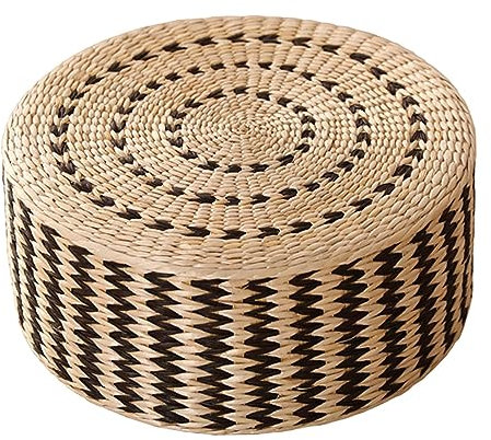 perfk Gewebtes Meditationskissen, Bodenkissen im japanischen Stil, Meditations-Yogamatte, Boden-Pouf, Tatami-Bodenkissen, Sitzkissen für Yoga-Schlafzimmer, schwarz 40cm