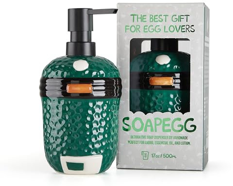 GriAddict SoapEGG, The Big Green Egg Ornament, BGE Holzkohlegrill-Zubehör – schöne Keramikflasche mit rostfreier Pumpe, funktioniert für Küche, Bad und Grillen im Freien, Neuheit Geschenk für Eierkopf