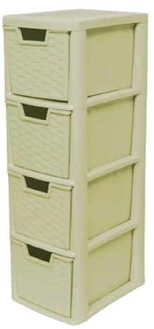 Khanary A5 Plastic Storage Drawer 4 Tier-Medium Plastic Organizer Home Kitchen School Offices Desktop Stationary Art Supplies Shoes Clothes Toys Bath Items- 62(H) x 25(D) x 19(W)-Cream
