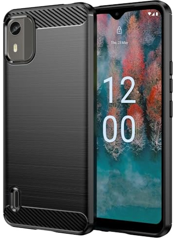 Folmecket Nokia C12 Pro/C12 Plus/C12 Handyhülle,Flexibel TPU 6,3 Schwarz | Nokia C12 Pro/C12 Plus/C12 Handyhülle Karbonfaser Flexibel Kratzfest stoßdämpfend weiche TPU-Gummi-Schutzhülle