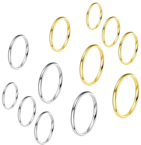 VELESAY 12 Pezzi Acciaio Inossidabile Anelli Impilabili Donna Ragazze Midi Band Anello Semplice Knuckle Ring per Donna Comfort Fit Argento/Oro