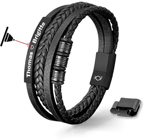 UNIQAL | Personaliesiertes Lederarmband mit Gravur SHAPE Herren Damen | Leather Bracelet mens | Magnetverschluss | handgemacht in Germany (Schwarz, 19.00, Zentimeter)